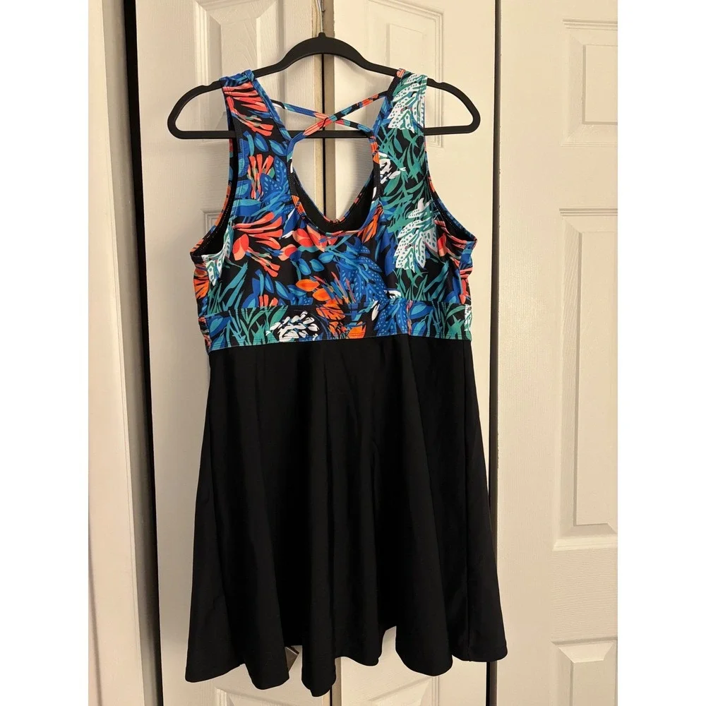 Kate Kasin Two Piece Swimdress 2XL NWT Tummy Control Swim Skirt Set
